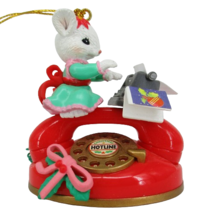 Christmas Hotline Typing Secretary Mouse Telephone 1996 Lustre Fame Ornament Vtg - £17.88 GBP