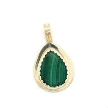 Vintage Sterling Silver Signed S Spencer Navajo Teardrop Malachite Stone Pendant - £43.42 GBP