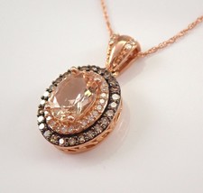 2.20Ct Oval Cut Lab-Created Morganite Halo Pendant 14K Rose Gold Plated Silver - £71.96 GBP