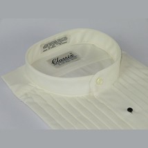 Men's Tuxedo shirt By Classix  Banded Collarless Formal Pleated Front M06 Ivory image 2