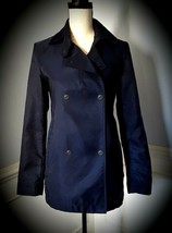 uk Strenesse Navy Blue Poly Blend Double-Breasted Collared Rain Trench C... - £10.14 GBP