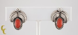 Sterling Silver Coral Clip-On Earrings with Leaf Motifs Gorgeous - $125.93