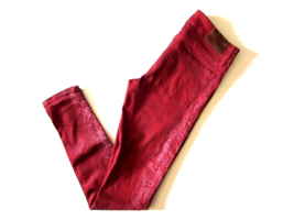 NWT Level 99 Janice in Red Coated Snakeskin Side Ultra Skinny Stretch Jeans 25 - $11.88