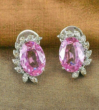 3Ct Oval CZ Pink Sapphire Solitaire Stud Earring 14K White Gold Plated Silver - £87.99 GBP