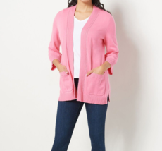 Isaac Mizrahi Open Front Cable Stitch Sweater Cardigan- Pink Sugar, Medium - £22.85 GBP