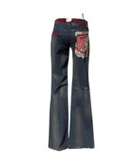 Cache Denim Hand Painted Stretch Jean Pant Velvet Burn Out Flare Leg $15... - $86.43 CAD