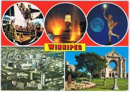 Manitoba Postcard Winnipeg Multi View Golden Boy Louis Riel - £2.35 GBP