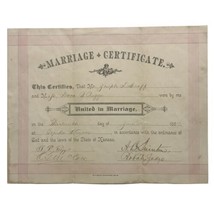 1887 Topeka Kansas Marriage Certificate Joseph DeGraff Farmer &amp; Dora B Riggs - £15.06 GBP