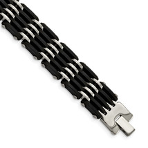 Chisel Stainless Steel Polished with Black Rubber 8.25 inch Link Bracele... - $57.76