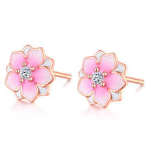 Cubic Zirconia &amp; 18K Rose Gold-Plated Peach Bud Stud Earrings - £10.38 GBP
