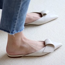Flat Shoes Woman Slip On Cow Leather Mules Female Muller Shoes Pointed Toe Slide - £73.32 GBP