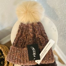 KYI KYI Faux Fur Pompom Classic Wool Beanie Hat, Natural/Cream, One Size, NWT - $55.17