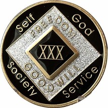 30 Year Black and Silver Glitter NA Medallion Official Narcotics Anonymous Chip  - £31.64 GBP