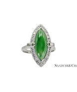 Vintage Platinum (950) - Natural Diamond &amp; Jade: Ring, Size: 6.75 - $2,583.90