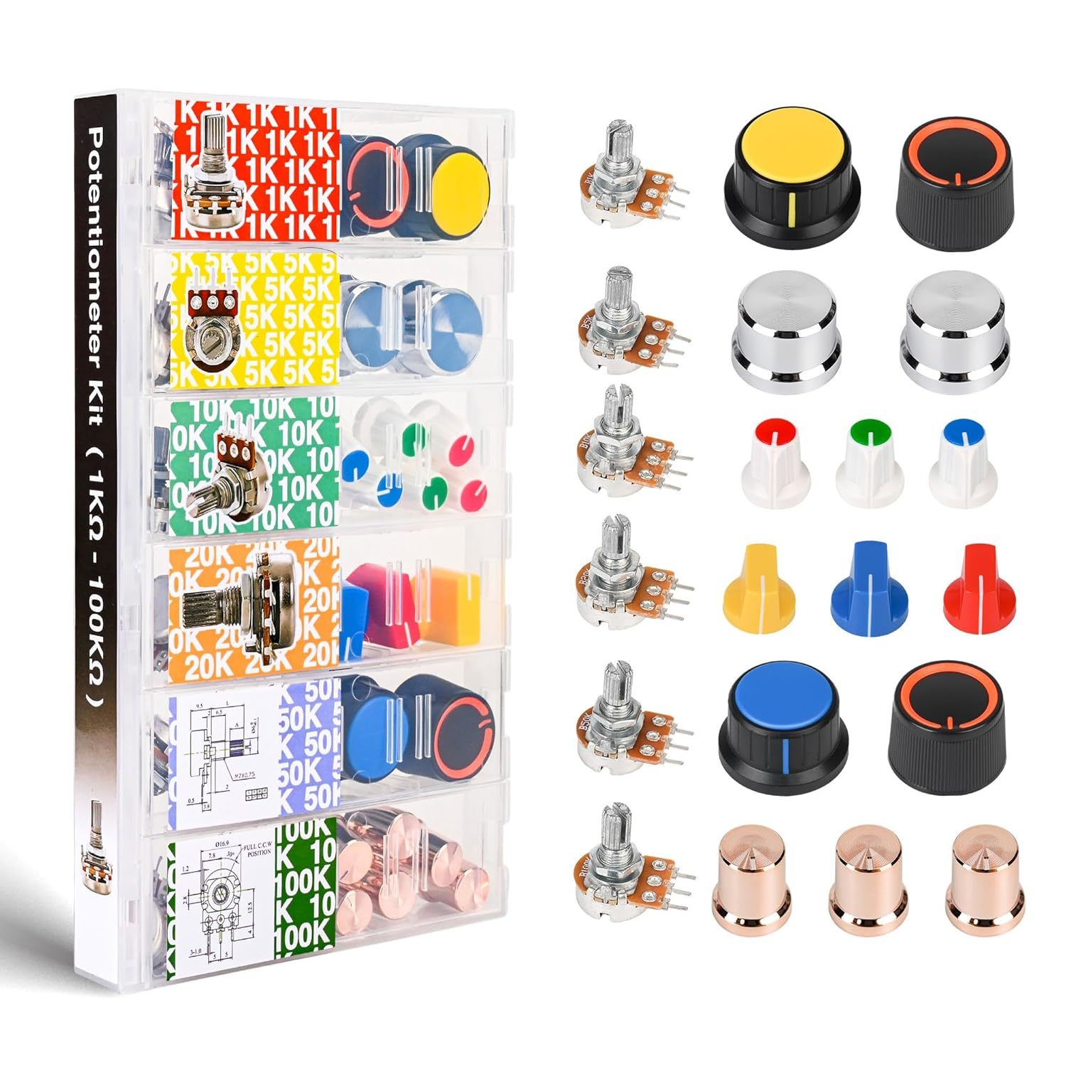 Eeeee 75Pcs Potentiometer Kit With Rotary Knobs, 75Pcs Potentiiometer Wi... - $16.53