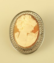 Vintage Sterling Silver Signed Beau Female Facing Right Cameo Shell Brooch Pin - £39.47 GBP