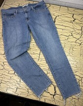 Levis 711 Skinny Denim Blue Jeans Womens Size 33 Distressed Frayed Bottoms - $14.50