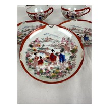 Japanese Antique China 2 Tea Cup Saucers Geisha Floral Structure1921-1941 - $26.18