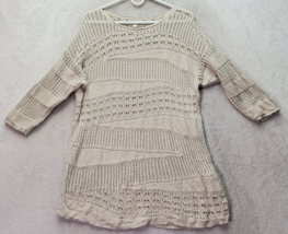 Dana Buchman Sweater Women XL Tan Crochet Cotton Long Sleeve Round Neck Pullover - £18.41 GBP