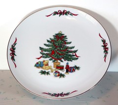 New 10.25&quot; Round Ceramic Christmas Cake Holder Plate Tree Toys White 4 1/2&quot; Tall - £10.65 GBP