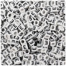 BeadTin White Opaque 6mm Cube Plastic Alphabet Beads- Black Letter E (80... - $2.09