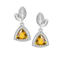 1/2 CTW Trillion Yellow Citrine Drop/Dangle Earrings White Gold Plated Silver - £66.48 GBP