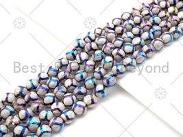 Mystic AB White Tibetan Football Agate Round Faceted Beads, 8mm/10mm/12mm - $12.00+