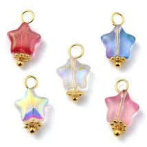 10 Glass Star Charms Mixed Lot Celestial Findings Jewelry 14mm Assorted Set - $5.30