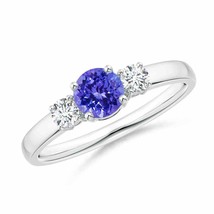 ANGARA 5mm Natural Tanzanite and Diamond Three Stone Engagement Ring in Silver - £402.92 GBP+