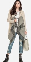 BB DAKOTA Off White &amp; Grey Colorblock Fringe jacket Coat NWT Size S - $140.58