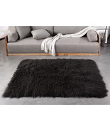 Real Genuine Tibetan / Mongolian lamb fur Rug - charcoal - Custom size a... - €507,15 EUR