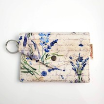 New Handmade Canvas Ivory Lavender Floral Lidded Keychain Wallet 4.5&quot; x ... - £11.72 GBP