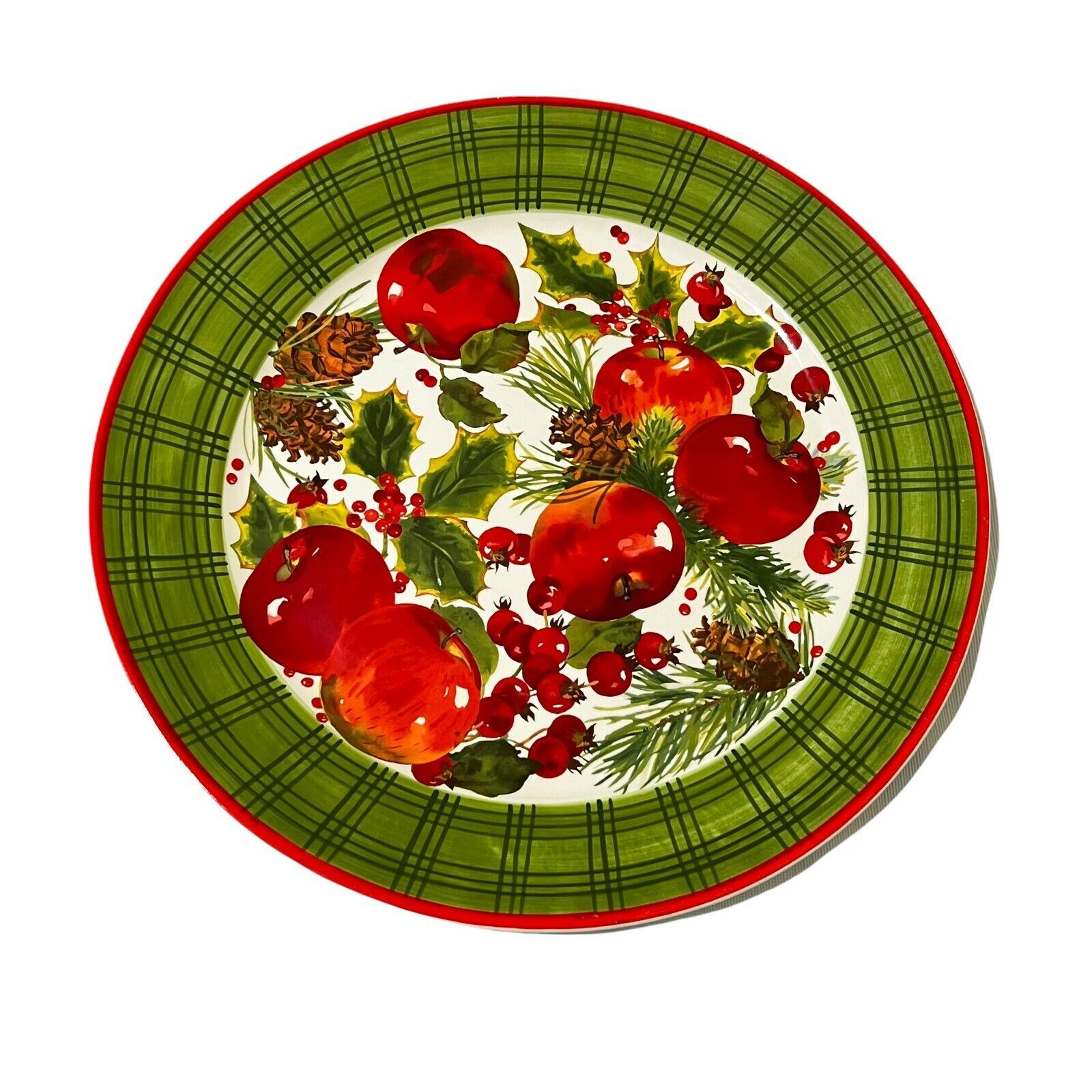 Hallmark Mitford Platter Christmas 14" Diameter Round Serving Holly Apples New - $39.05