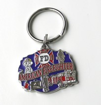 American Fire Dept Fire Fighter Zinc Pewter Enamel Key Ring Key Chain 1.5 Inches - £6.03 GBP