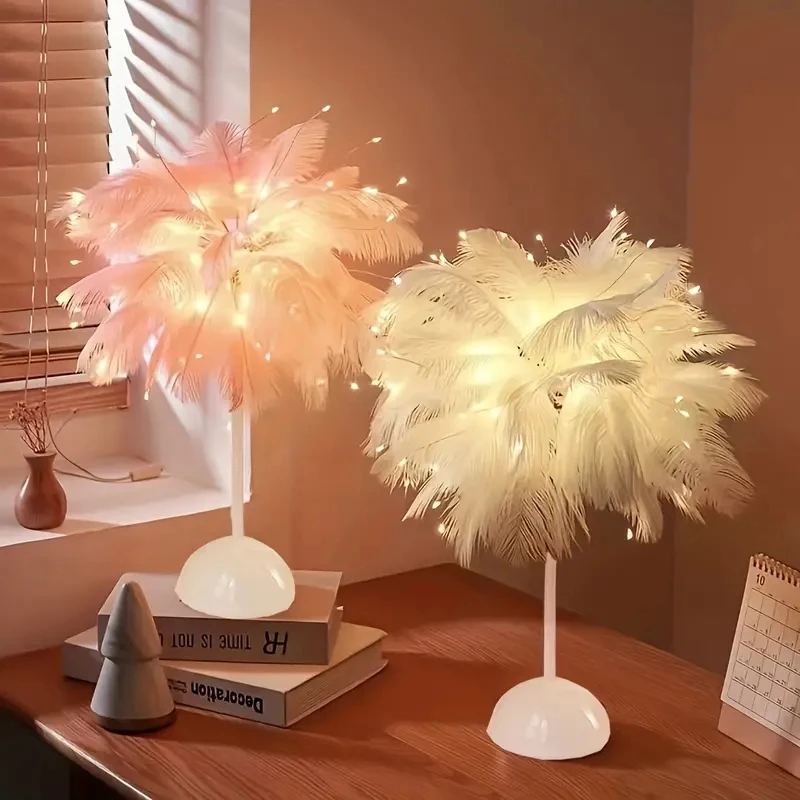Battery Power Led Night Light For Bedroom Wedding Decoration Feather Tab... - $7.93