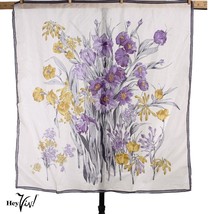 Vintage Iris Spring Flowers Floral Silk Scarf Purple Yellow Cream  28&quot; -... - £19.16 GBP