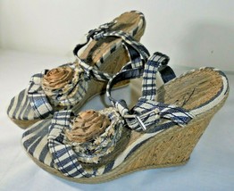 Naughty Monkey Women&#39;s 9 Zebra Stripe Canvas Floral Buckle Wedge Sandals... - $127.90 MXN
