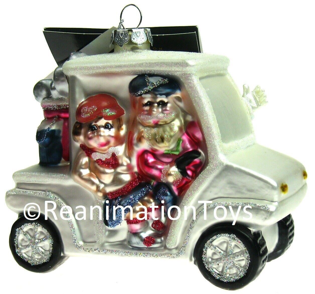 Primary image for Robert Stanley Hand Blown Glass Golf Cart Pink Retro Santa Claus Ornament New