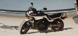 Vintage 1980s Suzuki Motorcycle Photograph Parked On Beach Color Ocean P... - $11.99