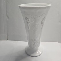 Indiana Glass Vase Colony Harvest Grape White Milk Glass Footed 9.75&quot; Tall - £6.29 GBP