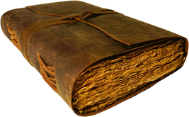 Vintage Leather Journal - 200 Pages Deckle Edge Rustic Paper - Unlined Pages Boo - £23.65 GBP