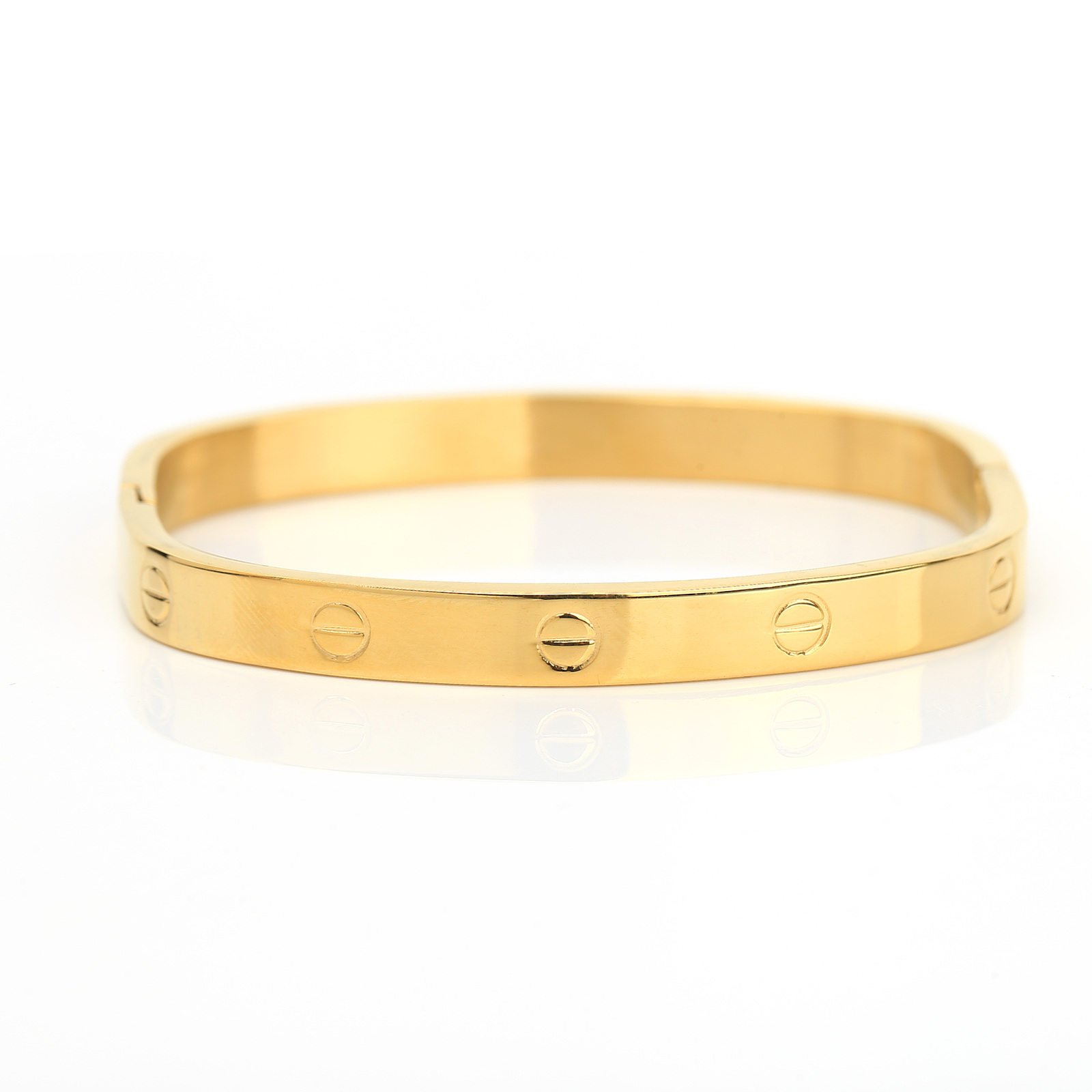 Rectangular Gold Tone Screw Like Design Hinged Bangle Bracelet