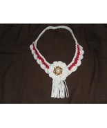 Lovely Red &amp; White Crocheted Necklace(&quot;Country Elegance&quot;) w/Lrg White Fl... - $16.50