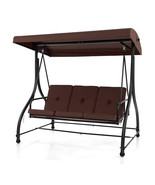 3 Seat Outdoor Porch Swing with Adjustable Canopy-Coffee - Color: Coffee - $374.49