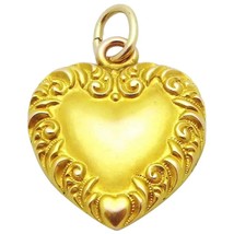 Stunning Antique Victorian 14K Yellow Gold Heart Locket Pendant Charm - £354.11 GBP