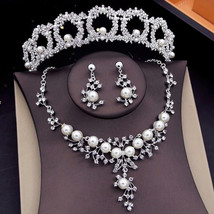 Pearl Wedding Bridal Tiara Necklace Earrings Set | Handmade Tiara | Brid... - £66.92 GBP