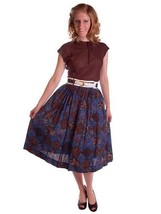 Vtg 50s NOS Cotton Skirt 24W Brown Blue Floral Belt Tulle Petticoat S - $3,202.13 MXN