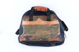 Vtg 90s Distressed Leather Trim Needlepoint Golf Golfing Weekender Duffel Bag - £47.44 GBP