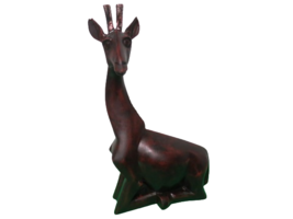 Hand Carved Wooden Giraffe Figurine 14&quot;T Free Standing Giraffe Is Sitting - £12.62 GBP