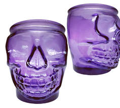 Skull Glass Violet 13.5 oz, Set of 2, Drinking Glass Candle Holder Gothic - £24.04 GBP